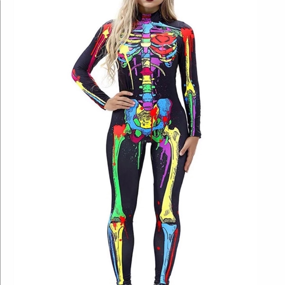 Flash sale  skeleton costume catsuit halloween S-L